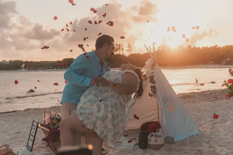 Romantic proposal setup on a beach